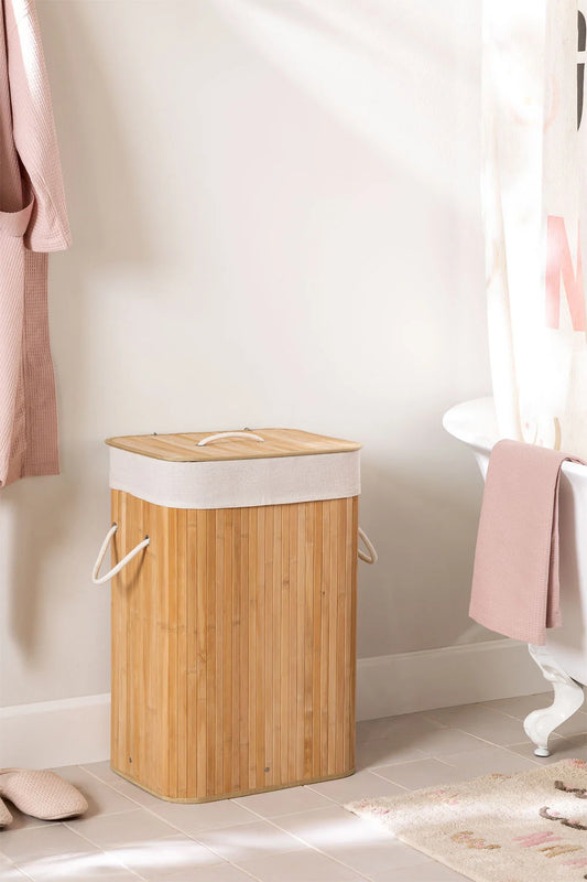 Foldable Bamboo Laundry Basket Rectangle Light Brown