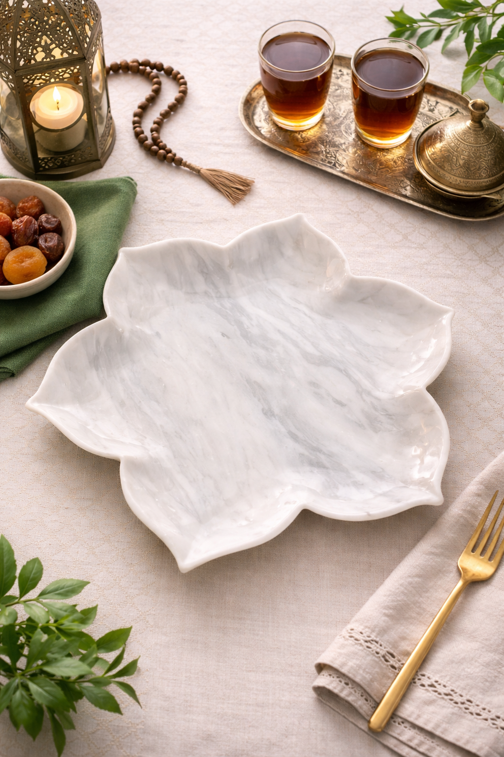 Tulip Tray with Dates - Ziyarat White Marble